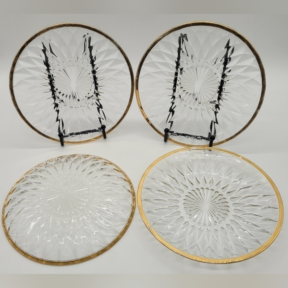 VTG Diamante Gold Collection 7" Dessert Plates Cut Crystal 24K Gold Trim set 4‌